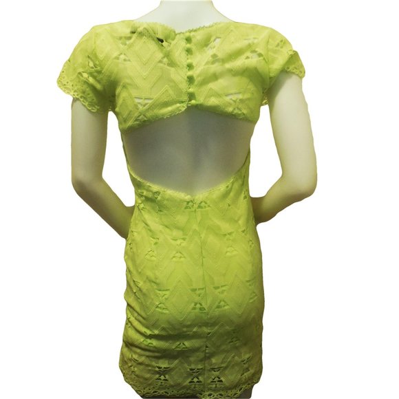 Dress Lace Neon Green Minidress open back Clubwear night out NWT - Picture 6 of 8